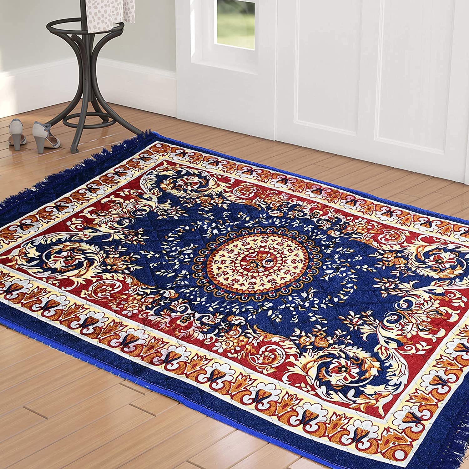 Velvet Pooja Aasan Floor Mat For Prayer & Meditation Sitting Multipurpose Rectangular Mat (Color-Blue, Size-30X48 Inches)-image-8