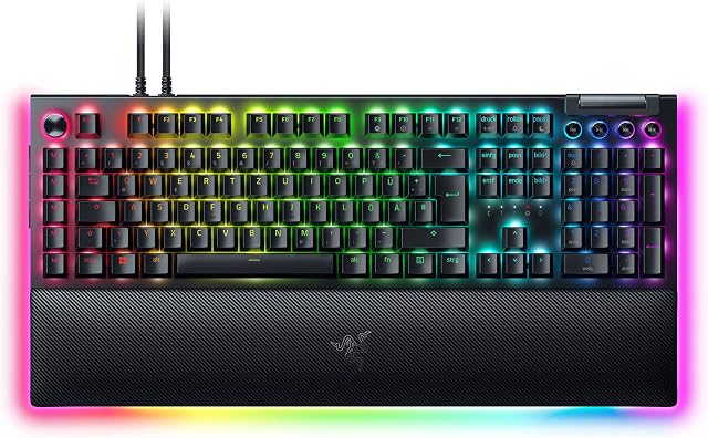 Razer BlackWidow V4 Pro - mechaniczna klawiatura gamingowa Chroma RGB (zielone przełączniki mechaniczne, koło poleceń i 8 przycisków makro, rolka wielofunkcyjna) układ DE | czarna