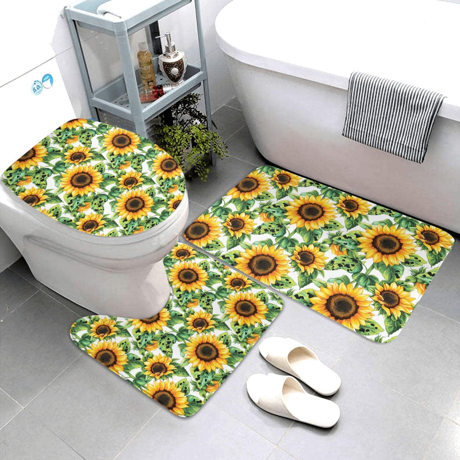 Tapis de salle de bain tournesol absorbant antidérapant et lavable