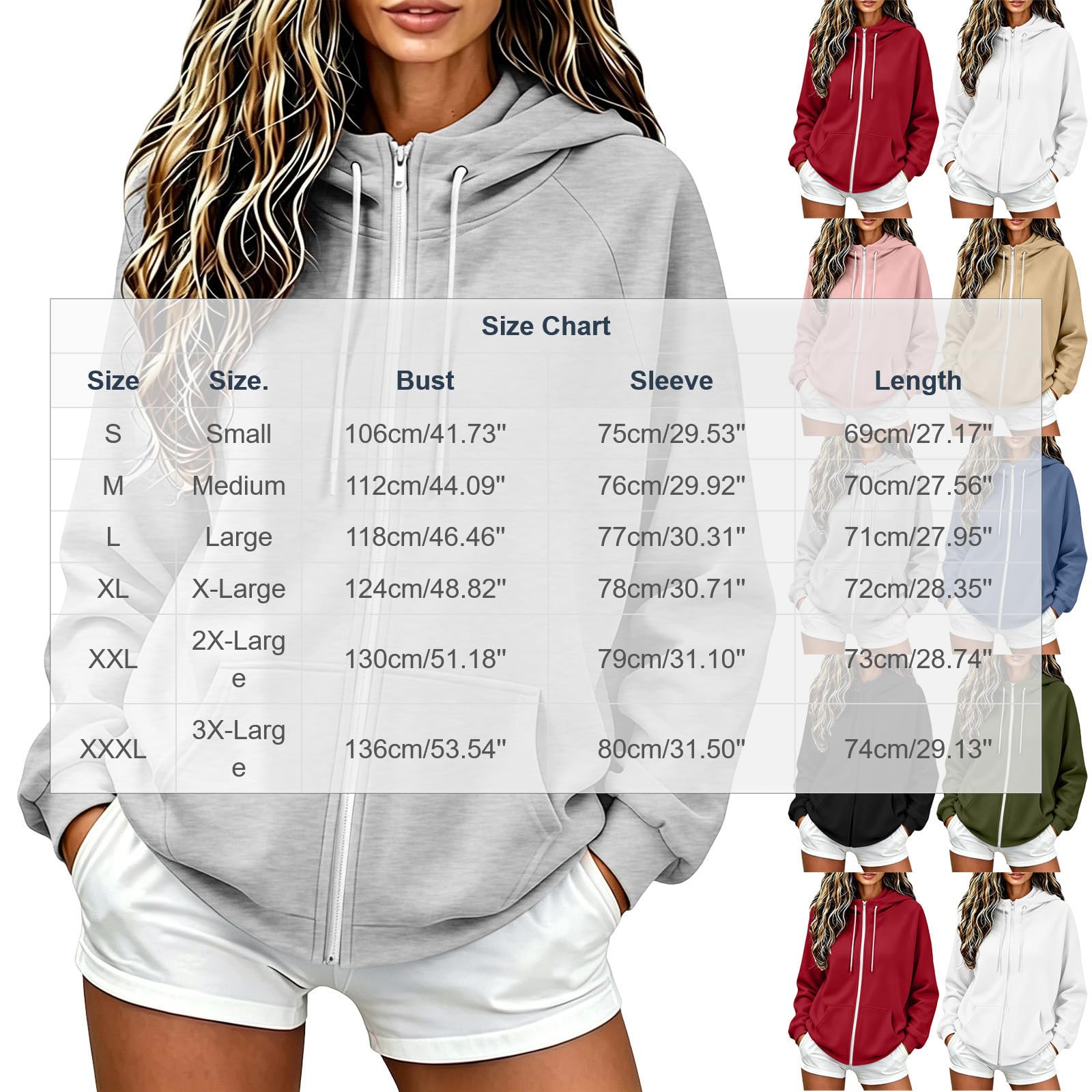 Sweatjacke Damen mit Kapuze Hoodie Winter Kapuzenjacke Kapuzenpullover mit Reißverschluss Einfarbig Übergangsjacke Streetwear Trainingsjacke Lässig Sweatshirt Mantel Sweatshirtjacke Freizeitjacke
