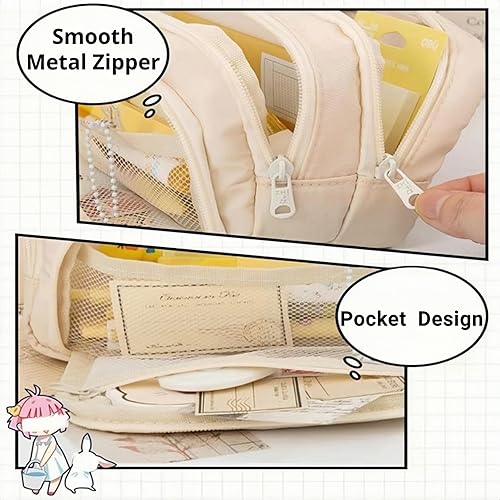 Miniatura 5 de Estuche para lápices de gran capacidad, 3 compartimentos, bolsa grande para lápices, estuche organizador de almacenamiento simple, artículos de