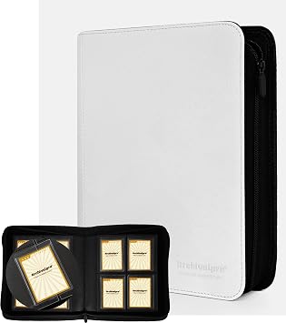 Toploader Binder 4 Pocket,White - Holds 128 Toploader 3x4 Cards, Premium Trading Card Album for Sports, Magic Cards | Fits 3x4 Toploaders, 16 Side-Load Pages, Premium PU Leather with Zipper, 128-Card Capacity, Collection Gift