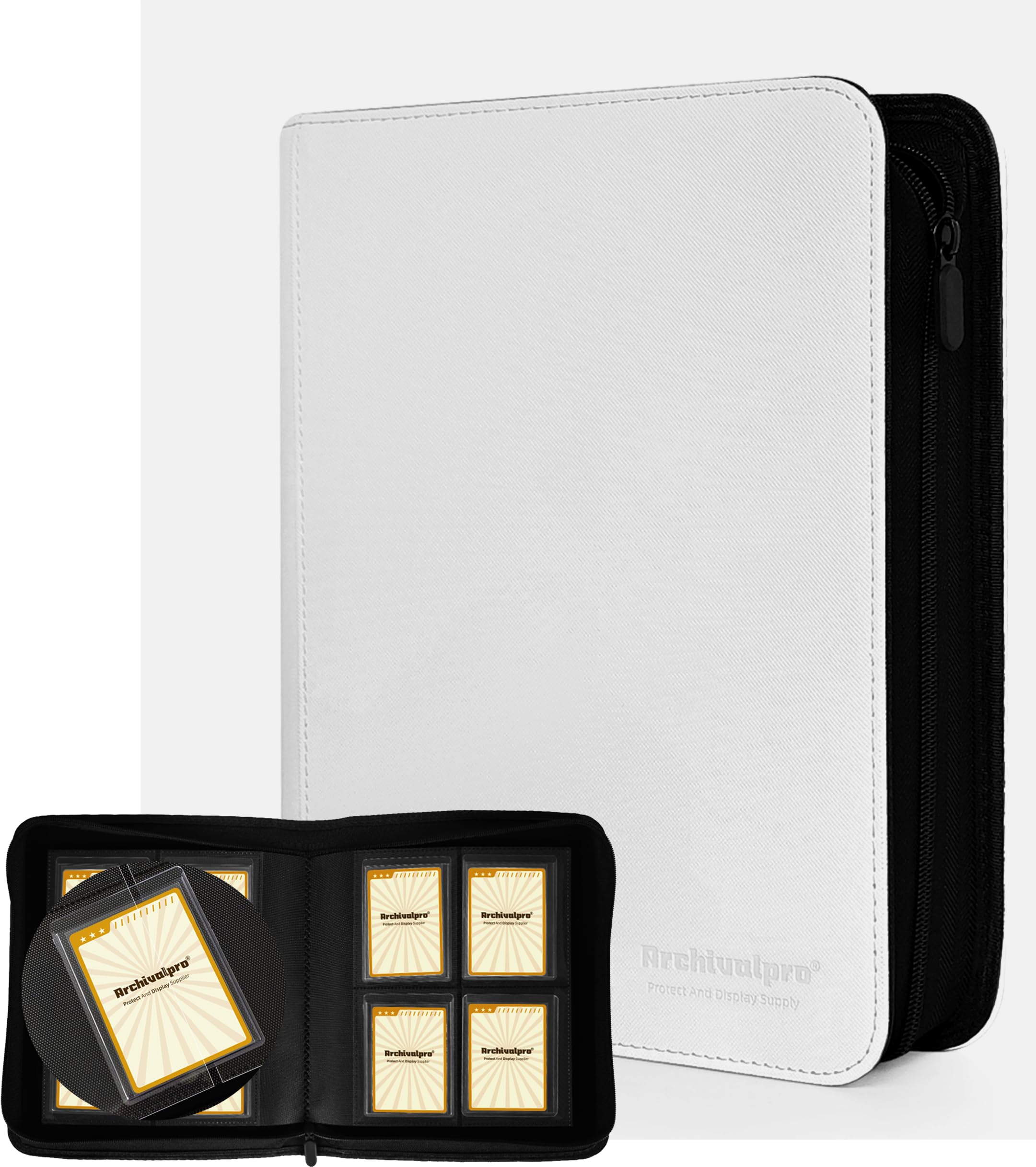 ARCHIVALPRO Toploader Binder (4 Pocket) - Holds 128 Toploader 3x4 Cards, Premium Trading Card Album for Sports, Magic Cards White