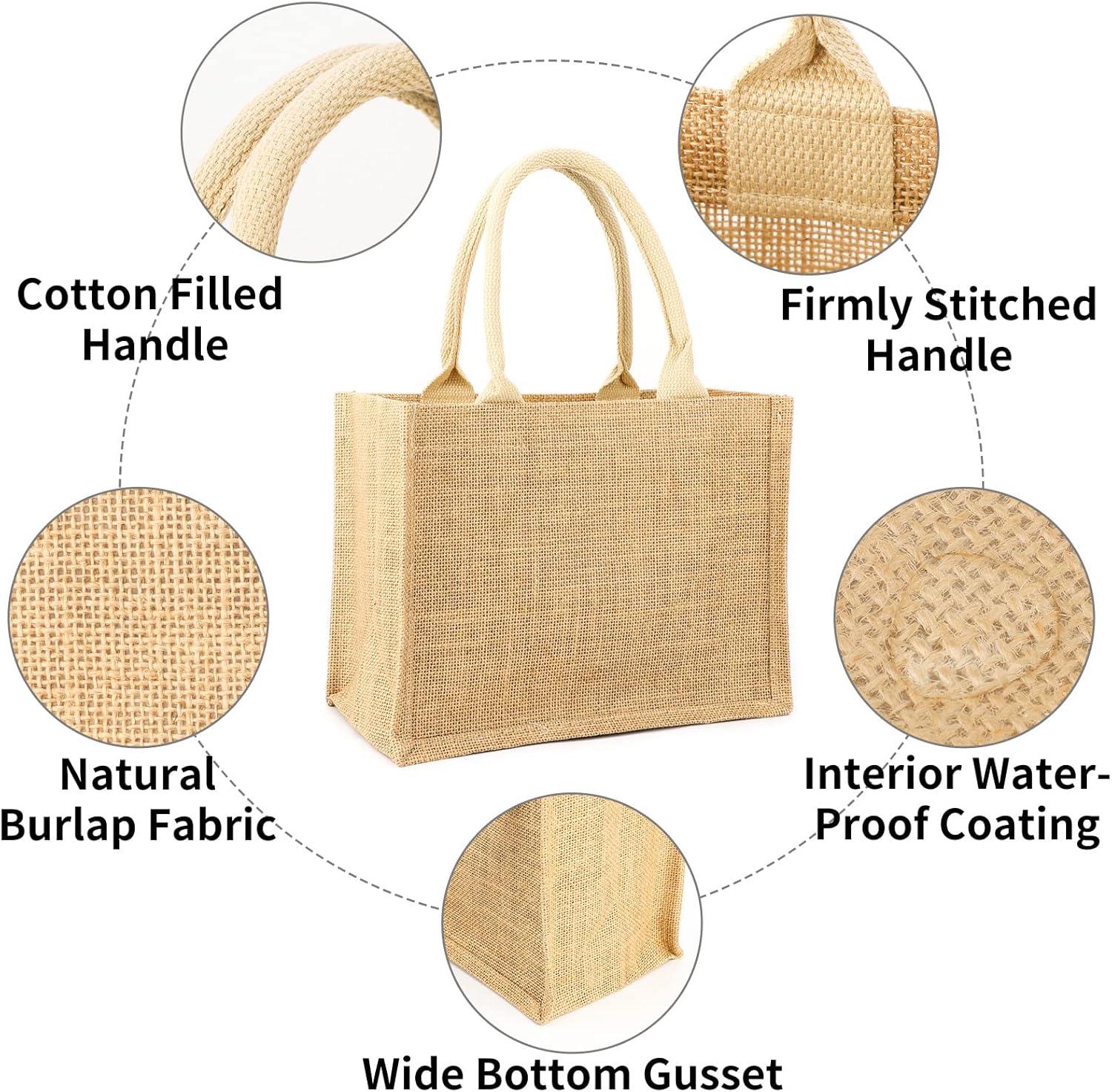 Segarty Burlap Tote Bags, 6 Pcs Small Natural Jute Reusable Gift Favors Bag with handles Blank Tote Bulk for Bridesmaid Wedding, Women Market Grocery Shopping, Bachelorette Party, Beach Trip, DIY - Image 4