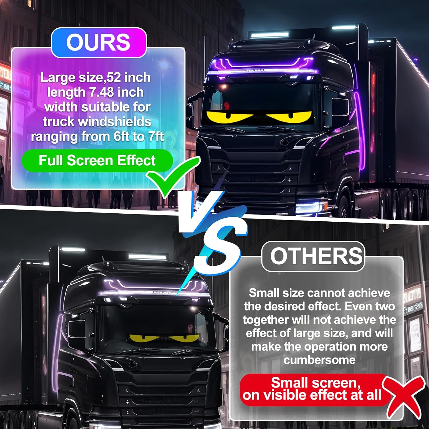 52in*7.48in Devil Eyes Light for Windshield, Remote + APP Dual Control, Customizable Dynamic led Eyes for Truck Windshield (Suitable for Cars and Trucks) Gift for Man and Women