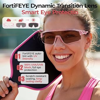 Pickleball Glasses for Men Women, Auto-Tinting Pickleball Safety Glasses with ANSI Z87.1,Pickleball Eye Protection