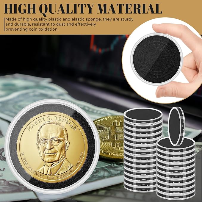 120 piezas fundas plásticas redondas para monedas plateadas miniatura 6