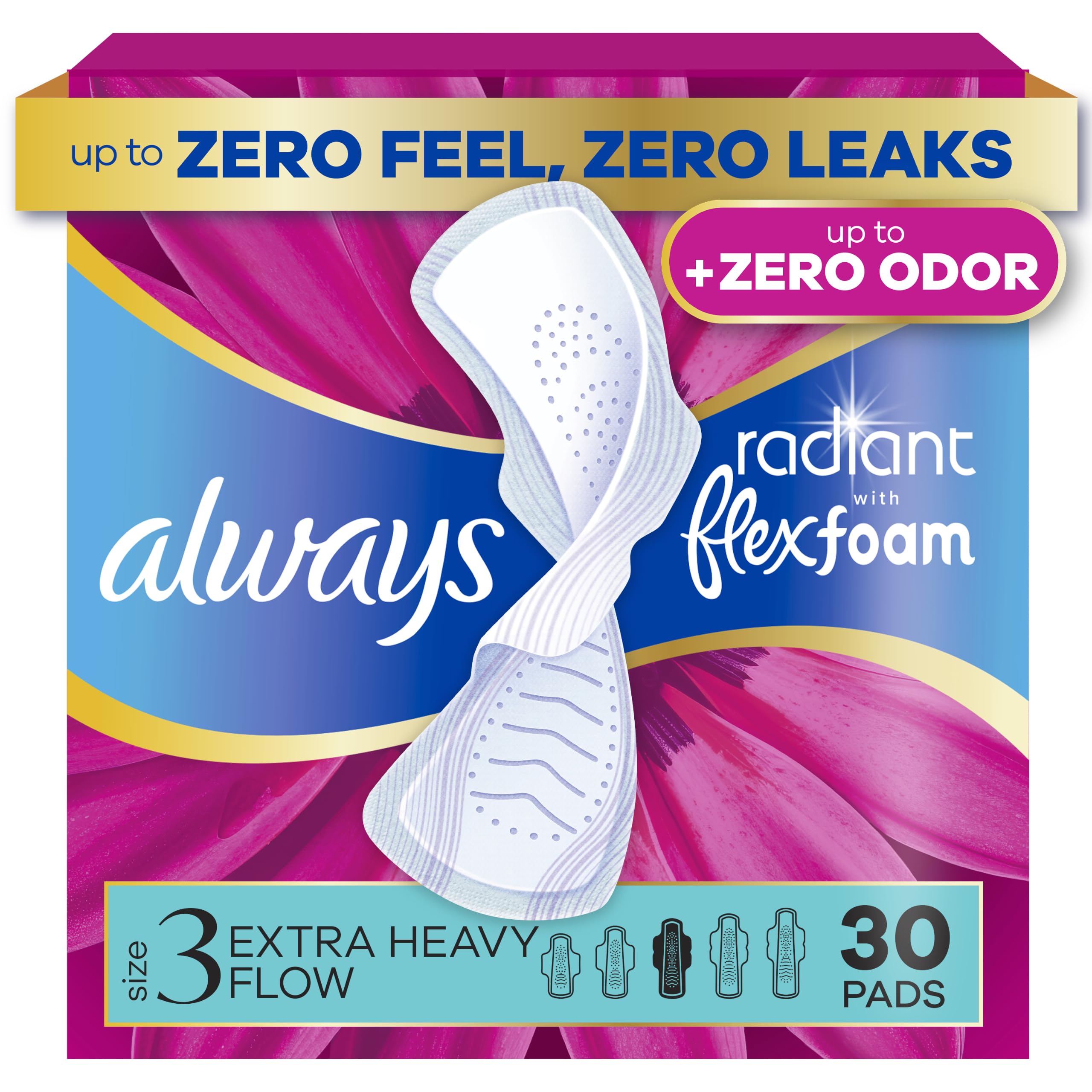 Feminine Pads for Women by Always – Extra Heavy (Size 3), Cotton, Model Radiant