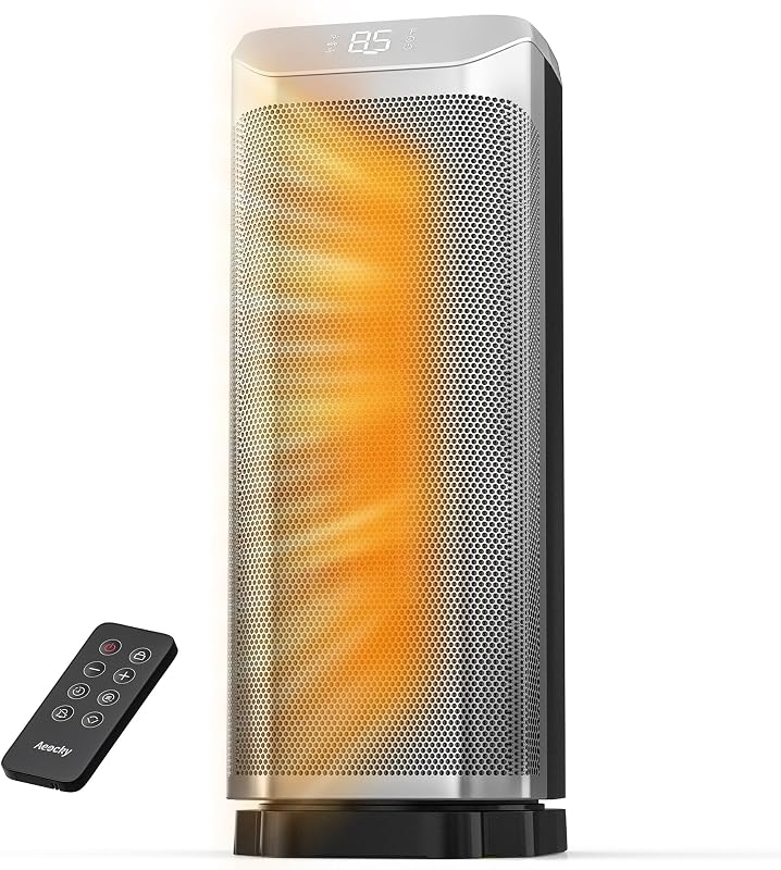 AEOCKY Metal Space Heater, 1500W PTC Electric Heater for Indoor Use | PTC Ceramic Fast Heating, AI Thermostat, ECO Mode, Remote, Timer, Quiet, Child Lock for Office Bedroom Home