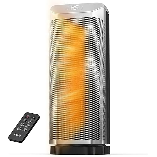 Newly Upgraded AEOCKY Space Heaters for Indoor Use, 1500W Metal Electric Space Heater with AI Thermostat, Tower Heater with ECO Mode, Oscillating, Remote, Timer for Office, Home, Bedroom