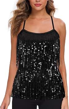 MANER Women's Sequin Glitter Tank Top - Sparkle Cami For Party, Burgundy, X-Large