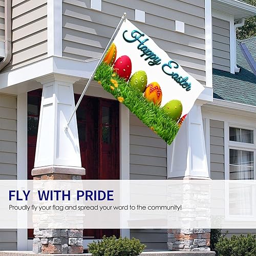 Miniatura 4 de Bandera de 3 x 5 pies de huevos de Pascua en el césped bandera de poliéster resistente a la decoloración con 2 ojales de latón para decoración del