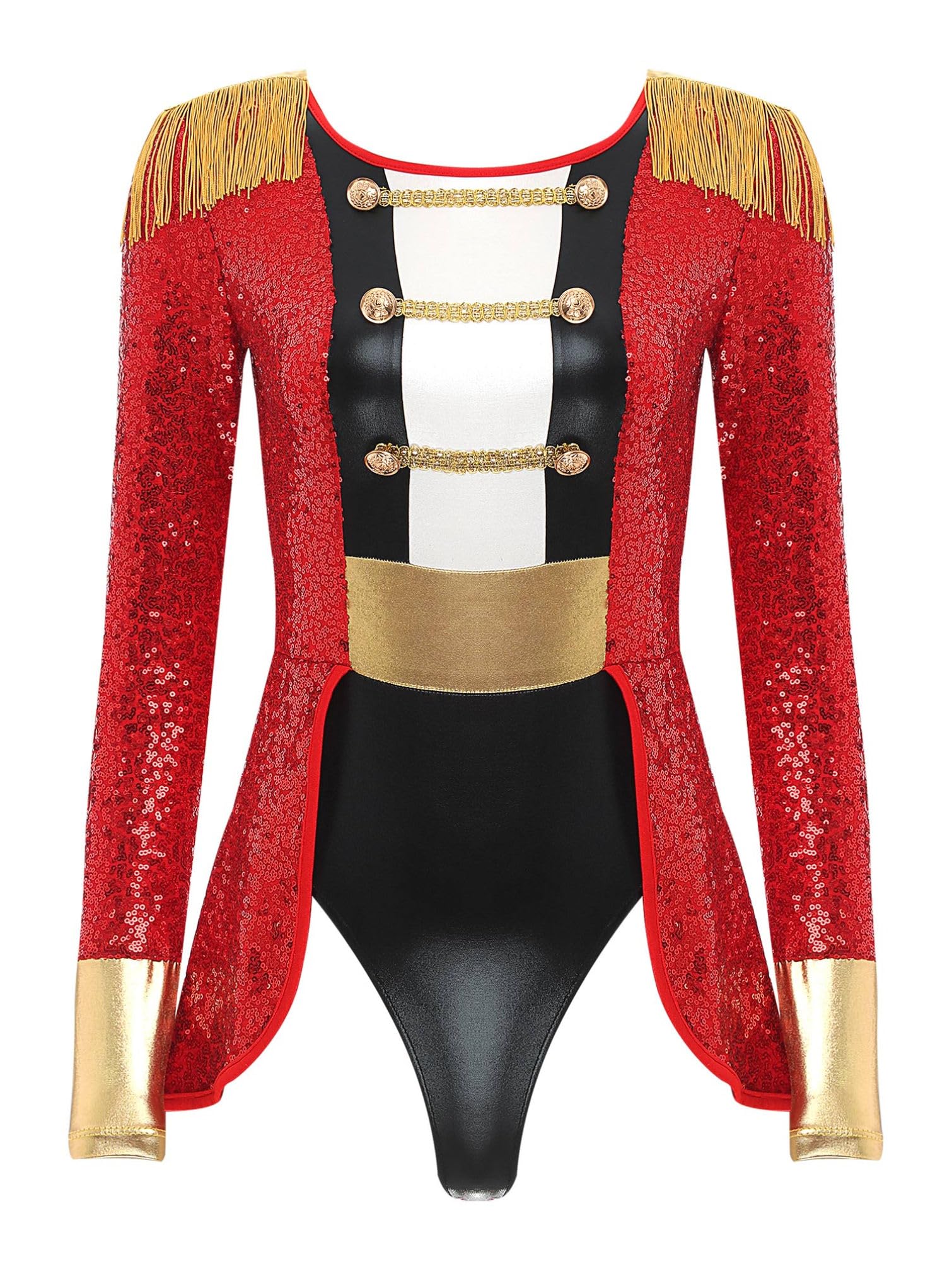 TiaoBug Disfraz De Ringmaster Para Mujer Disfraz De Domadora De Circo Body Manga Larga Lentejuelas Disfraces Del Festival De Halloween
