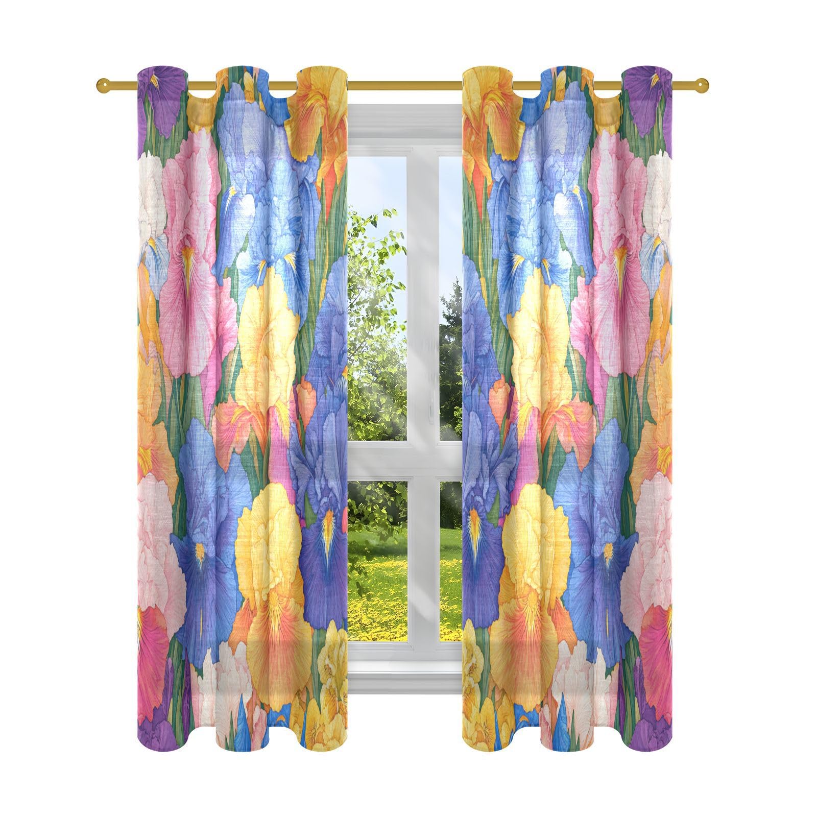 Rideaux transparents 106,7 x 160 cm à motif fleurs pour fenêtre de chambre