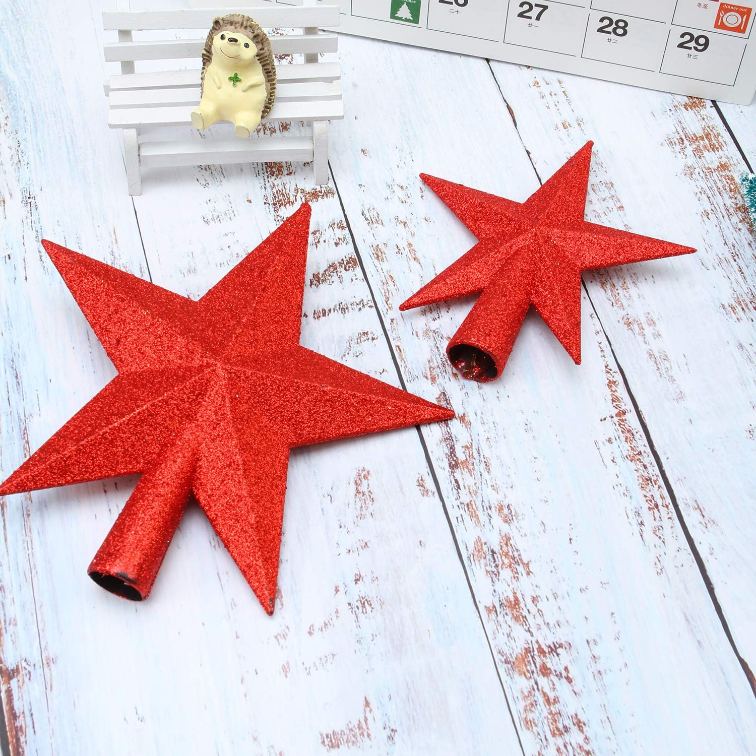 Aneco 2 Pack Glittered Christmas Tree Topper Star Treetop for Christmas Tree Decoration or Home Decor, Hard Plastic, 2 Size