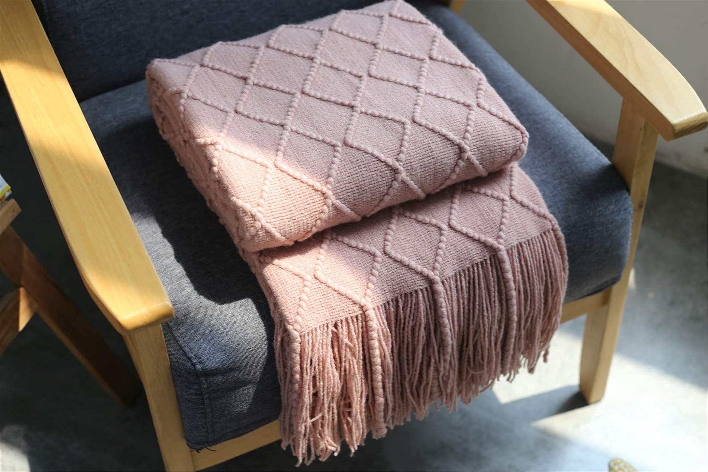 Hayisugar Sofa Blankets Tassel decor knitting Throw Blankets Soft Travel Fluffy for Bed Bedspread Throw Arm Chair Cover Blanket shawl reading blankets, Pink - Image 3