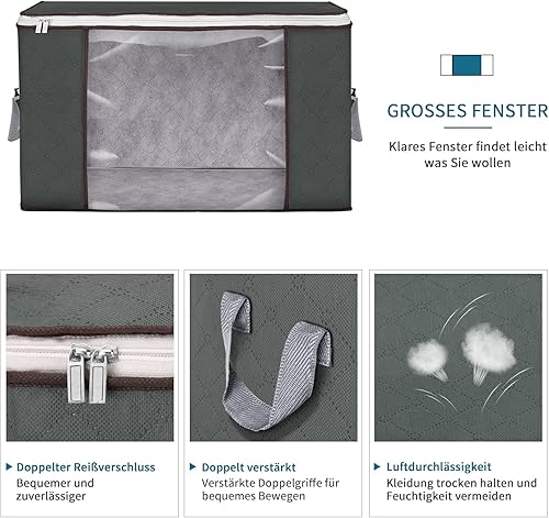 Miniatura 3 de Paquete de 2 bolsas grandes de almacenamiento, contenedores plegables con asas duraderas de tela gruesa para almacenamiento de prendas, mantas,