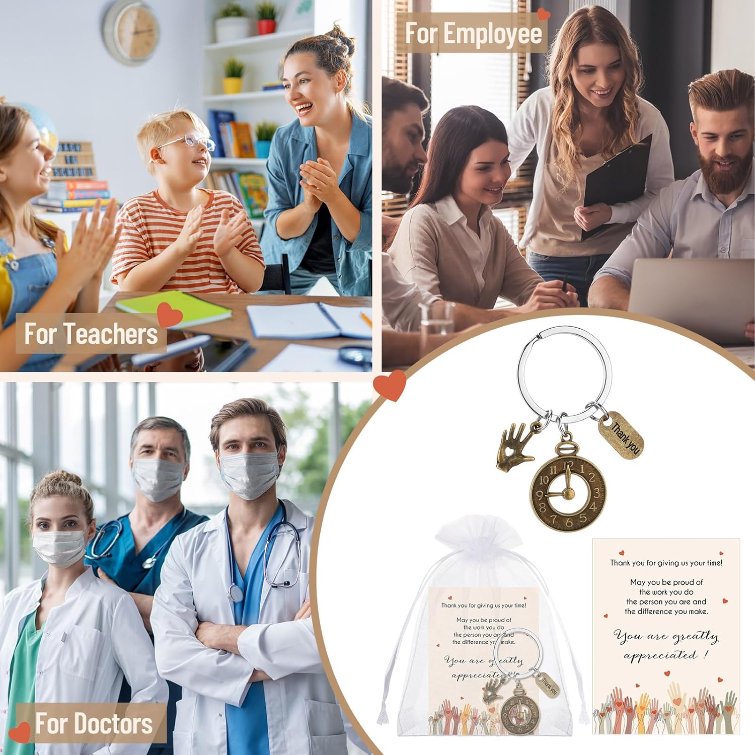 Tondiamo Volunteer Employee Appreciation Gifts Bulk Thank You Clock Keychains for Social Volunteer Coworkers Gratitude Gifts