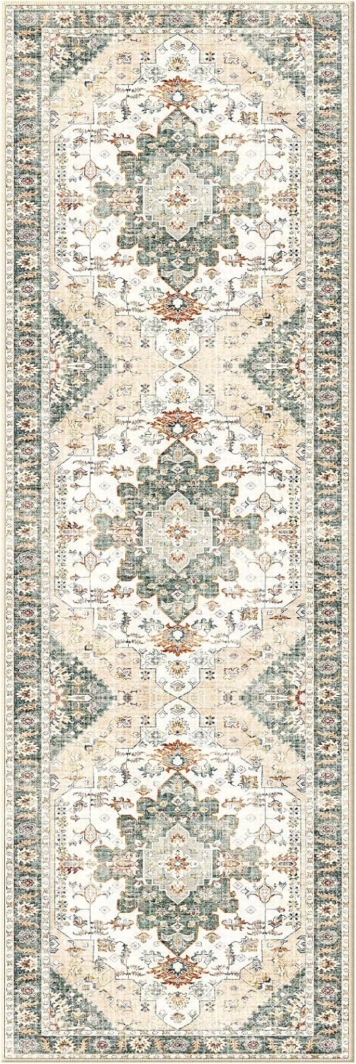 Rug Runners for Hallways Non Slip, 2.6x8 Kitchen Rugs Washable Vintage, Boho Area Rug for Living Room, Low Pile Distressed Rugs Carpet Runners for Bedroom, Entryway, Laundry