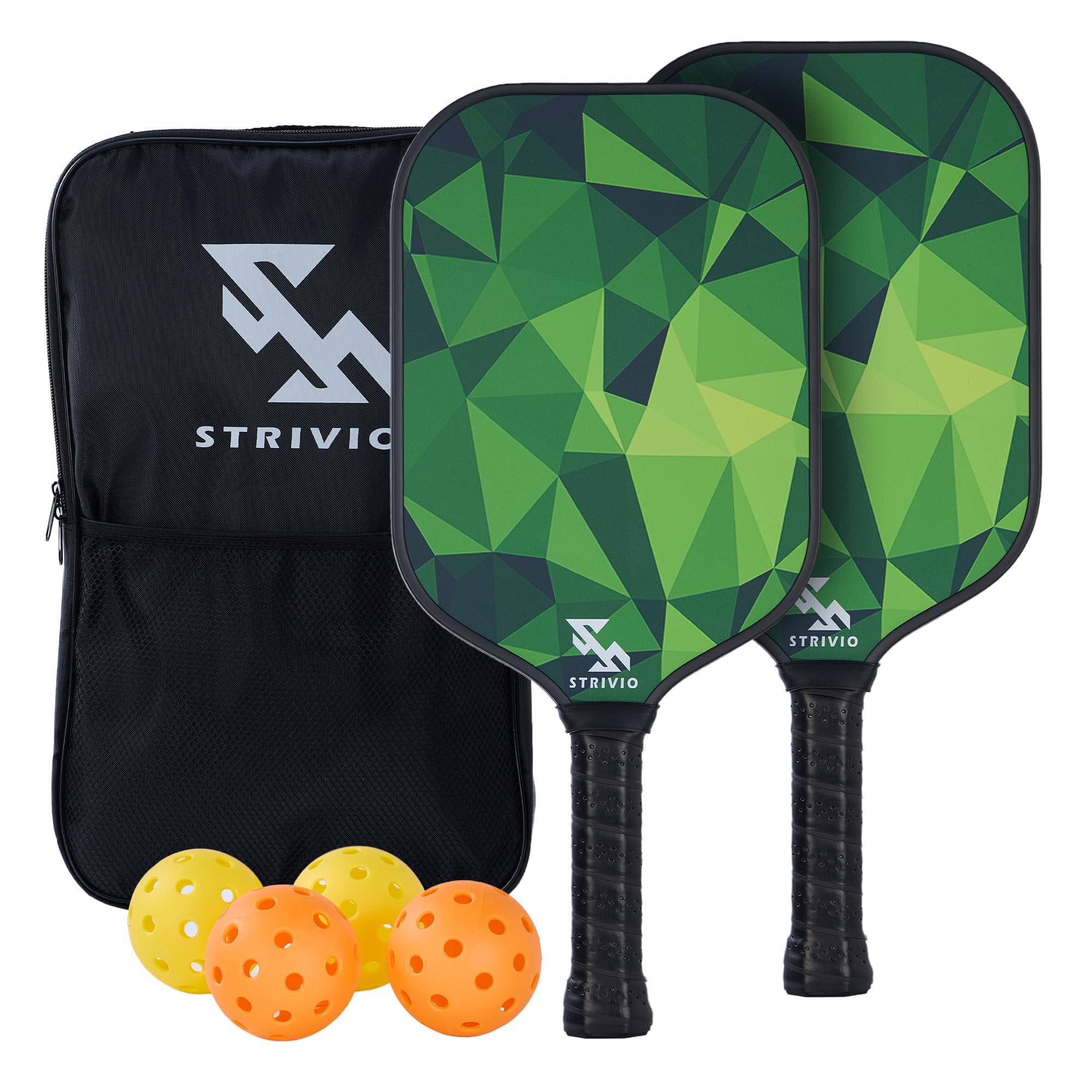 Strivio Pickleball Paddles Set of 2, Light Weight T700 Carbon Fiber Pickleball Paddles with 4 Balls and 1 Table Tennis Bag for Beginners & Pros.