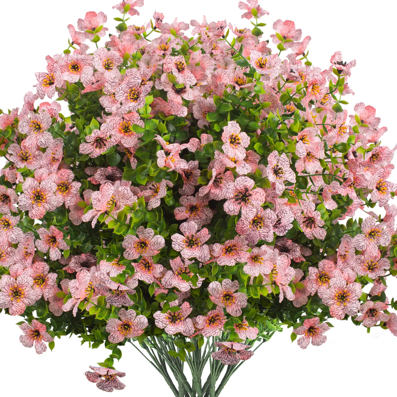 Photo 1 of Grunyia Artificial Fake Flowers for Outdoor Spring Decoration, 16 Bundles Faux Silk Colorful Daisy UV Resistant Realistic for Outside Porch Patio Home Yard Garden Planters Pots Window Box (Pink)