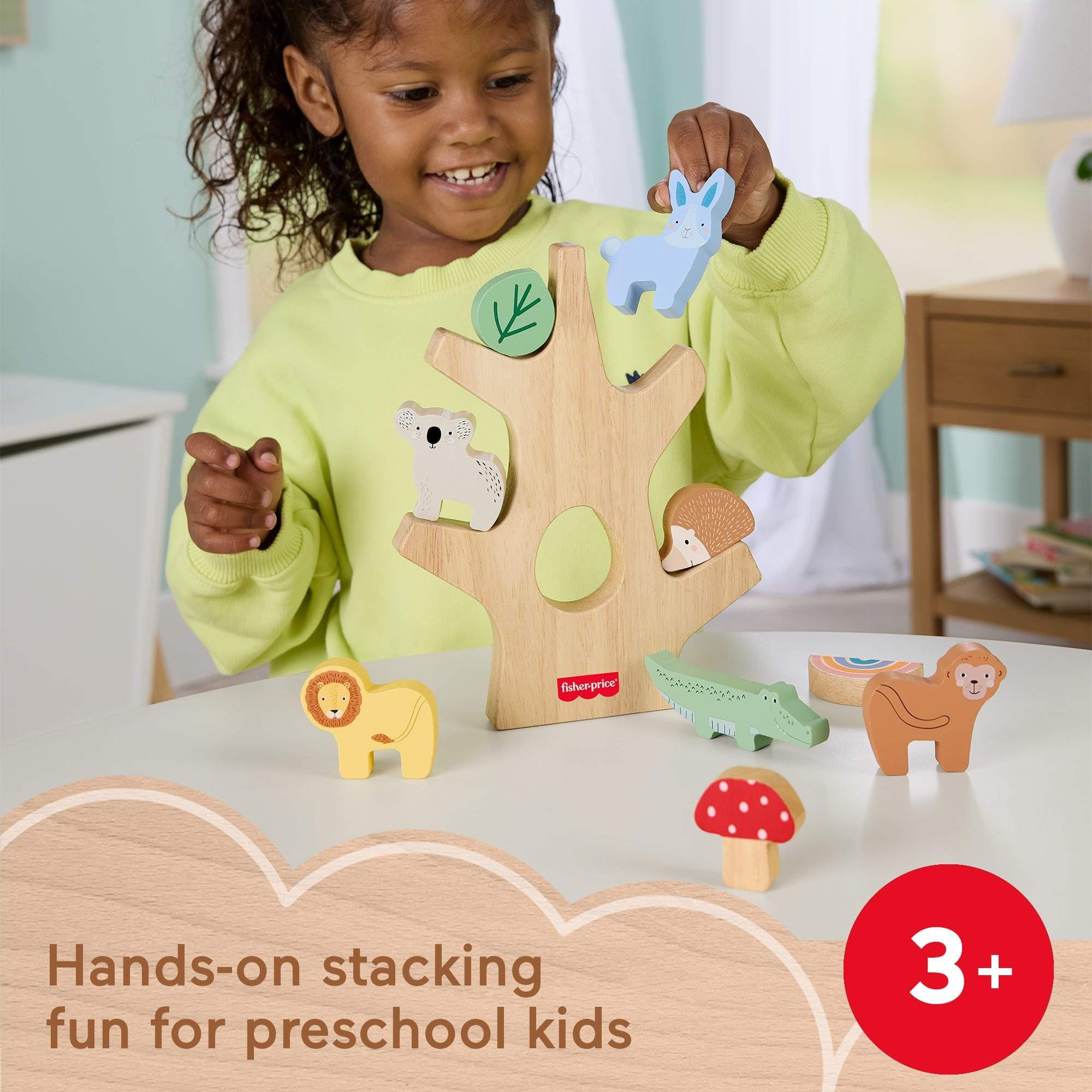 Fisher-Price Wood Stacking Toy Balance Tree, 10 Wooden Pieces for Developmental Play Preschool Kids Ages 3+ Years