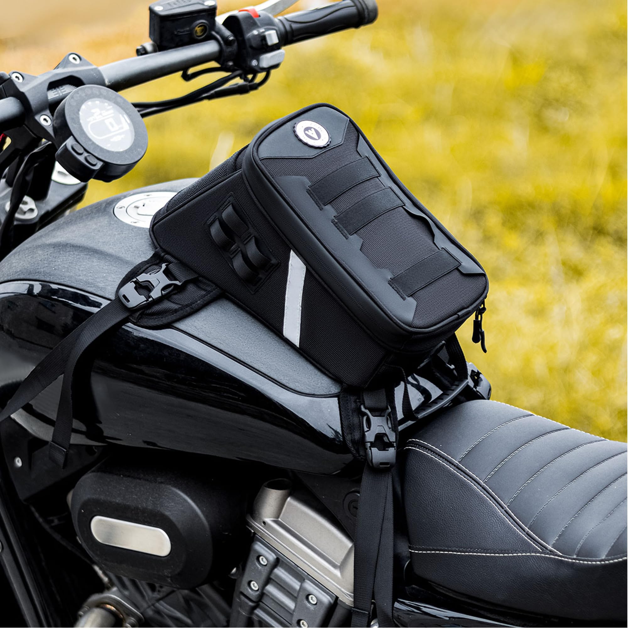 Motorrad Tankrucksack 5L Motorrad Tanktasche mit Regenschutz Großvolumig Outdoor Zubehör Motorradtasche mit Tragegriff(Schwarz)