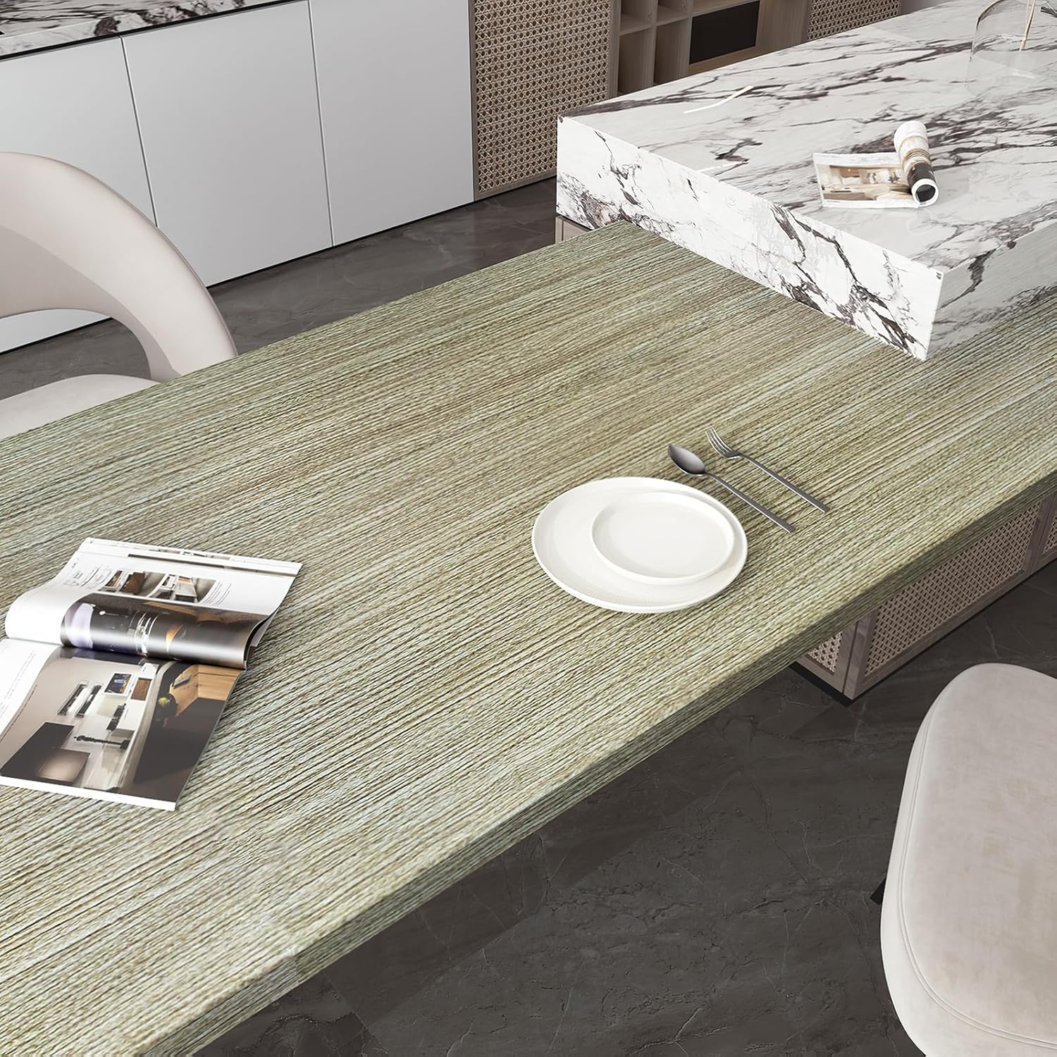 24"×200" Brown Gray Wallpaper Peel and Stick Wood Grain Contact Paper, Waterproof Self-Adhesive Removable Rustic Bamboo Oak Texture, Thick Vinyl Wrap Modern for Furniture Kitchen Cabinet