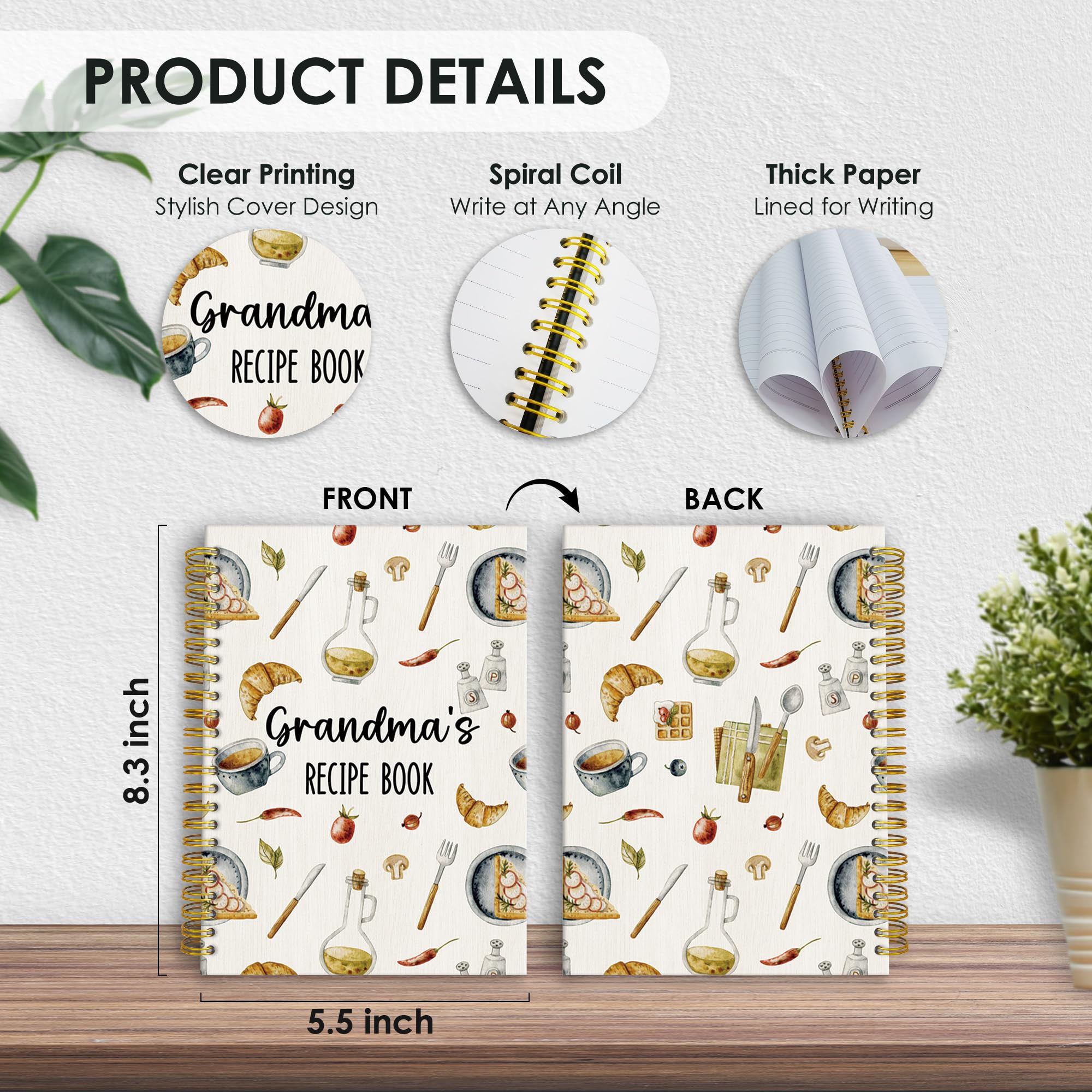 Libro de recetas para la abuela, cuaderno en espiral de tapa dura A5, cuaderno de recetas en blanco, cuaderno rayado, diario diario, abuela, abuela, cocina, regalos, notas, cuaderno de 14 x 21