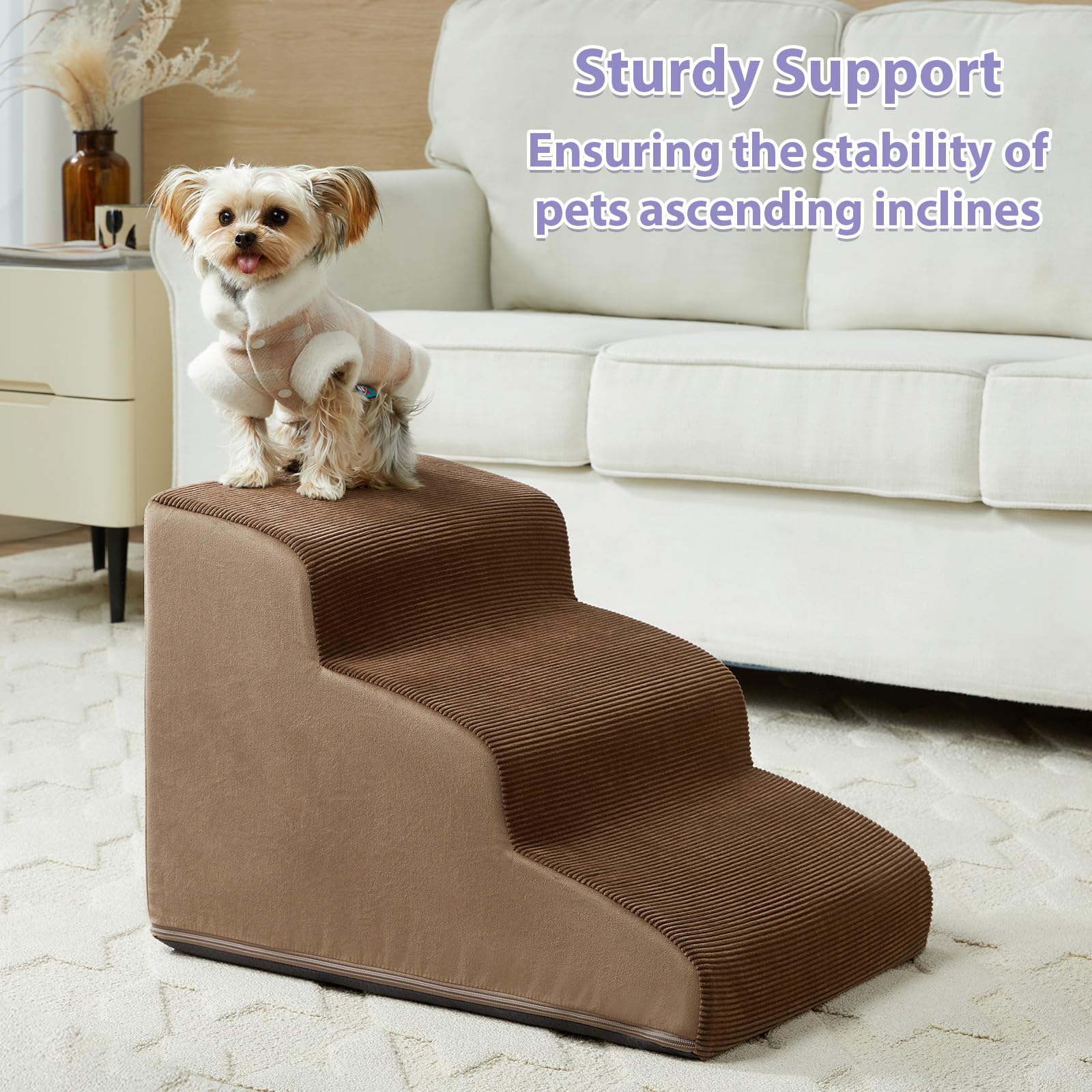 LEXTRO Dog Stairs for High Beds, 5-Steps Dog Steps for High Bed, Pet Stairs with Highly Supportive Foam and Non-Slip Bottom, Dog Stairs for Large Dogs and Medium Dogs (High 22.6 Inch)