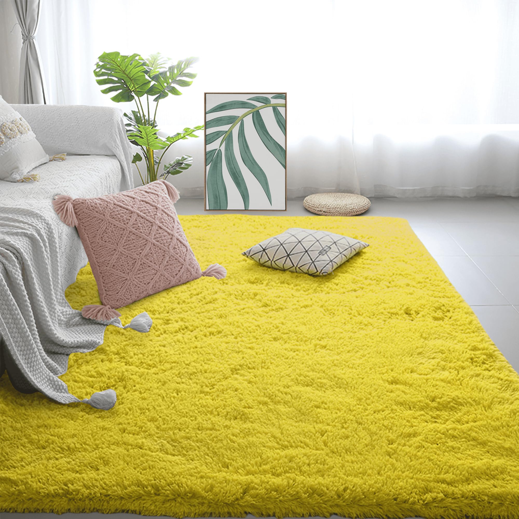 Tapis de Salon Shaggy Jaune pour Illuminer la Chambre de Votre Enfant