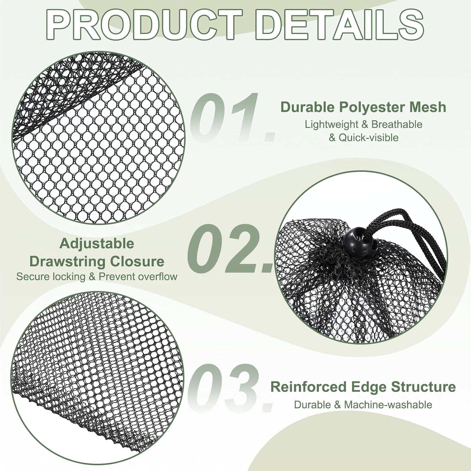Golf Ball Bag, Nylon Mesh Golf Storage Pouch with Adjustable Drawstring Closure 6 x 9.8 Inch & 2Pcs & Black - Fitting for (Outdoor Sports Supplies/Tennis/Swim Gear/Laundry) image 3
