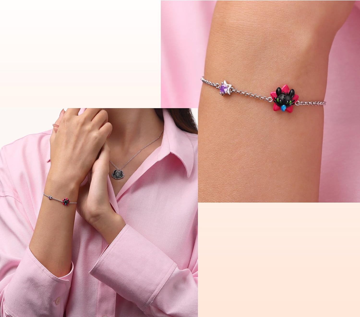 GNOCE How to Train Your Dragon Toothless Head Adjustable Bracelet for Her, S925 Sterling Silver Bracelet for Women Fit Bracelet, Halloween Mother's Day Jewelry