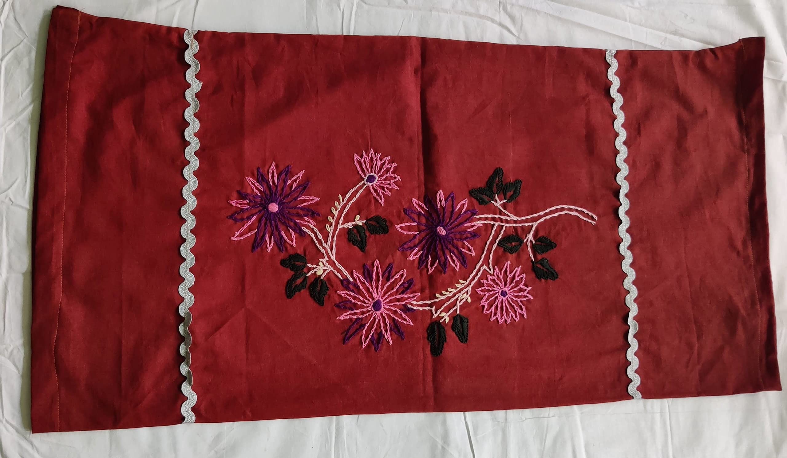 Hand Embroidered Round Pillow Covers - Pair of 2 (for Diwan Set) (Brown-Pink)-image-43