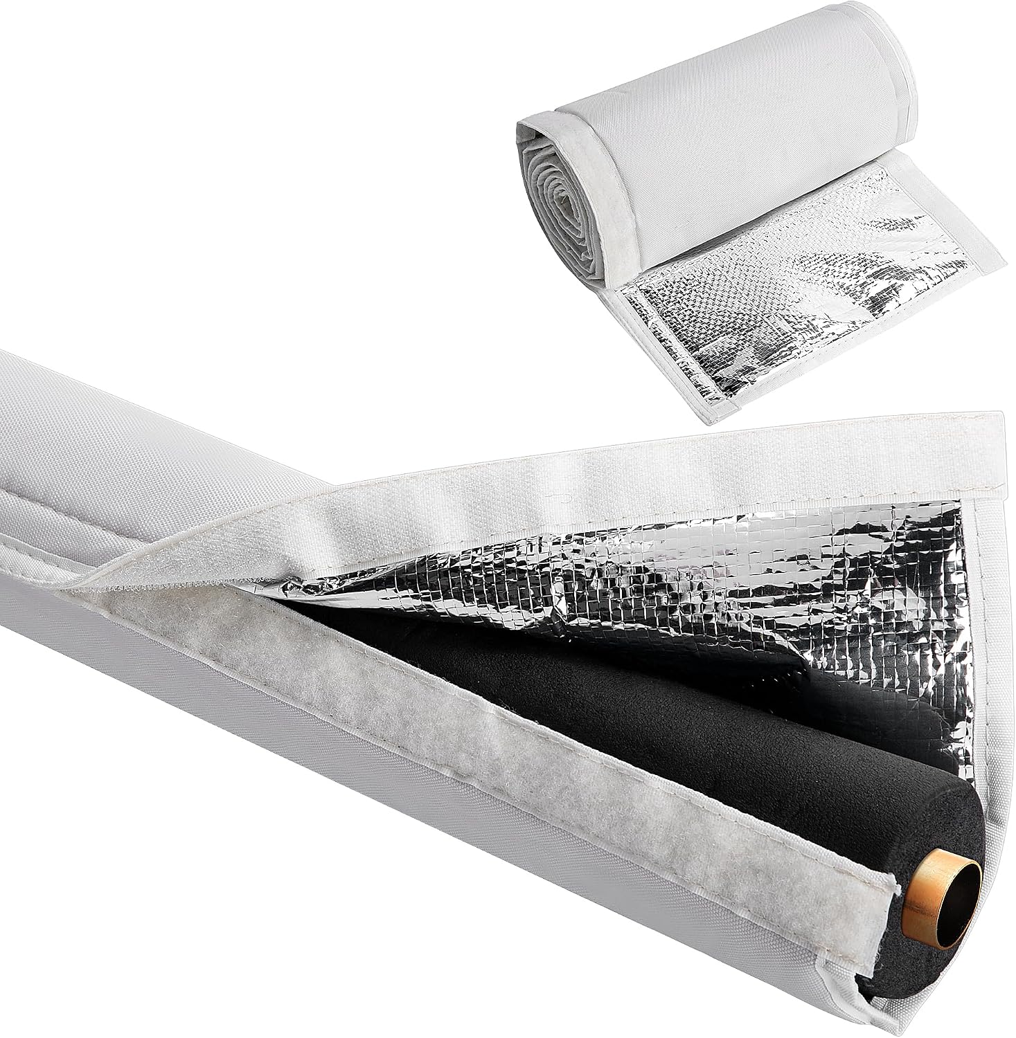 5 Layers HVAC Copper Pipe Insulation Cover, 72x10.2 Inch 600D Oxford AC Pipe Insulation Covers, Flexible White Gray Copper Line Insulation Sleeve for Central AC Mini Splits Mini Splits
