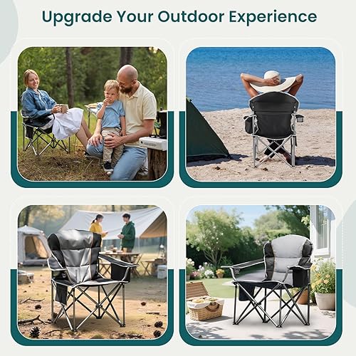 Miniatura 8 de SMUG Silla de campamento de gran tamaño con reposabrazos acolchado, soporte lumbar, marco de acero, incluye bolsa enfriadora, soporte para tazas de