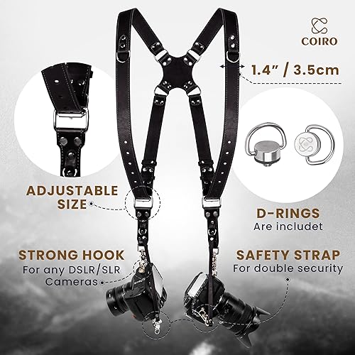 Miniatura 2 de Arnés de cámara para 2 cámaras – Correa de cuero de doble hombro para cámara – Arnés de cámara doble para DSLR/SLR
