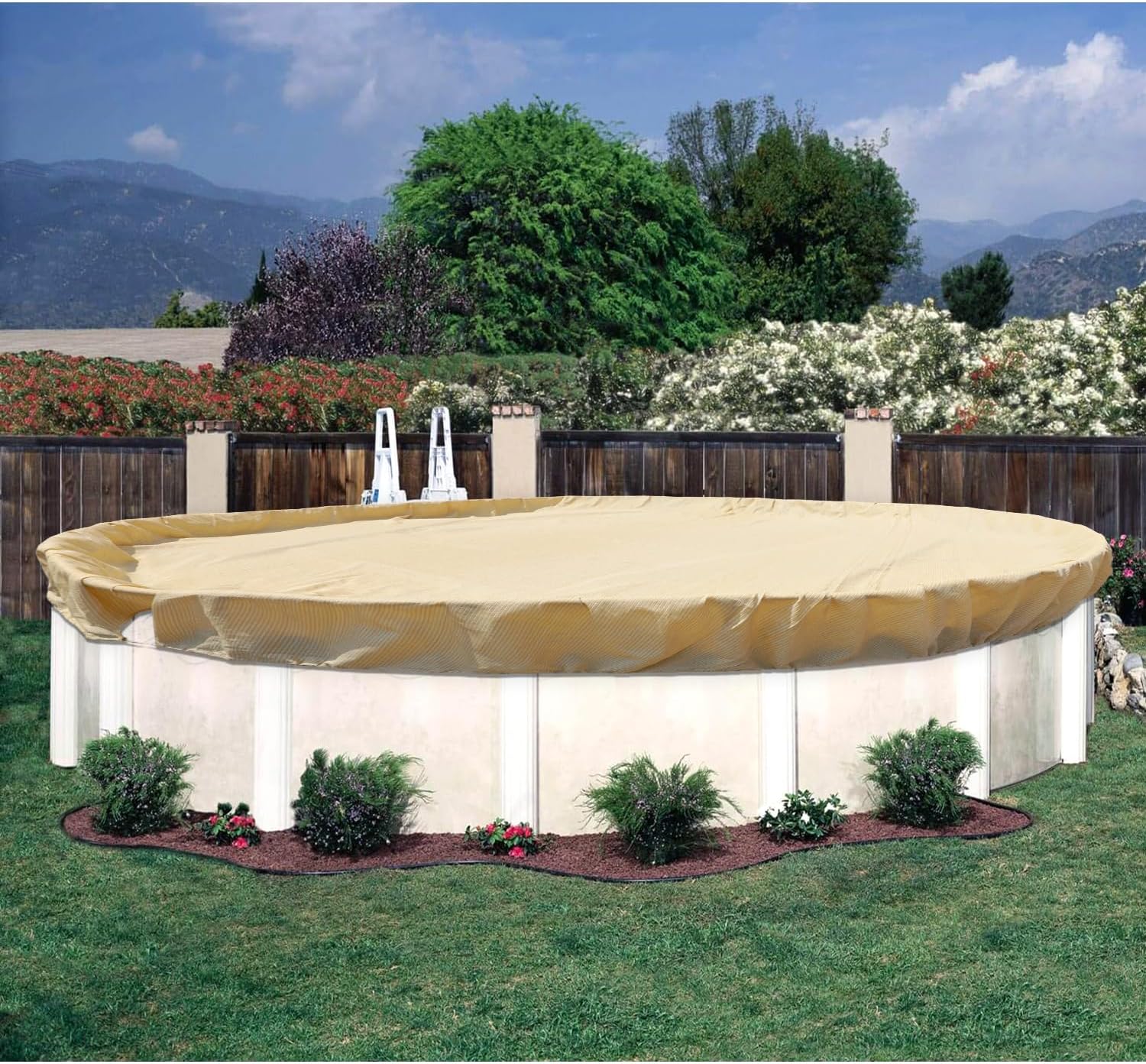 E&K 19' Round Pool Cover for 15' Above Ground Pools Winter Aboveground Round Swimming Pool Cover Safety Protection Tarp Heavy Duty, Beige