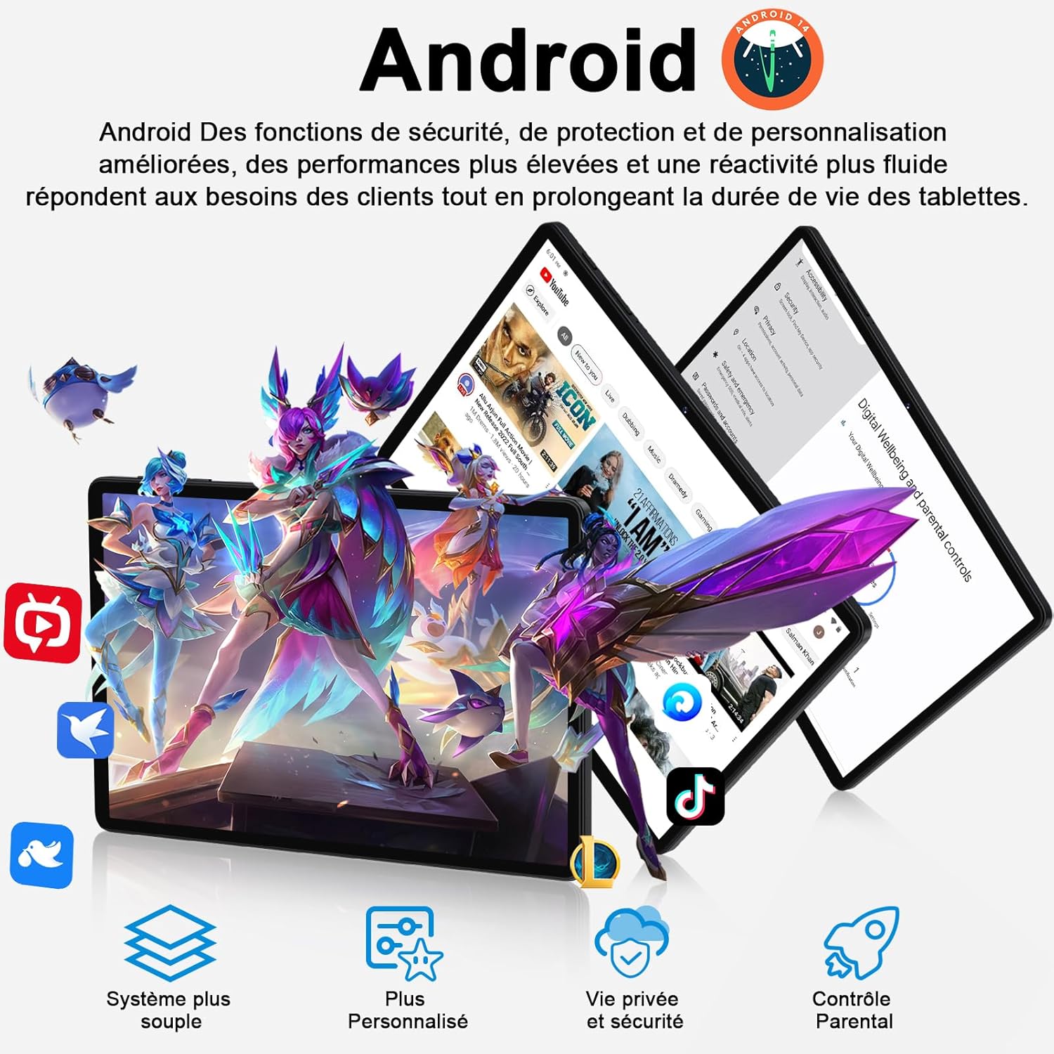 2026 Nouvelle Tablette Android 11 Pouces, 24 Go RAM, 256 Go ROM (2 To TF), Octa-Core 2.0 GHz, WiFi 6, Widevine L1, Batterie 8000mAh, GMS, Caméras 5MP+13MP, Bluetooth 5.0, Écran 1280x800 - Vue Frontale Noir — vue 3