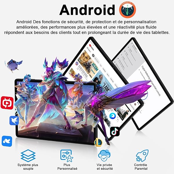 2026 Nouvelle Tablette Android Tablette 11 Pouces avec 256Go ROM(2To TF), 24 Go RAM, Octa-Core, 2.0Ghz, 5G WiFi 6, Widevine L1, 8000mAh, GMS, 5MP+13MP,Bluetooth 5.0, 1280 * 800, Tablette Tactile- Noir - 3