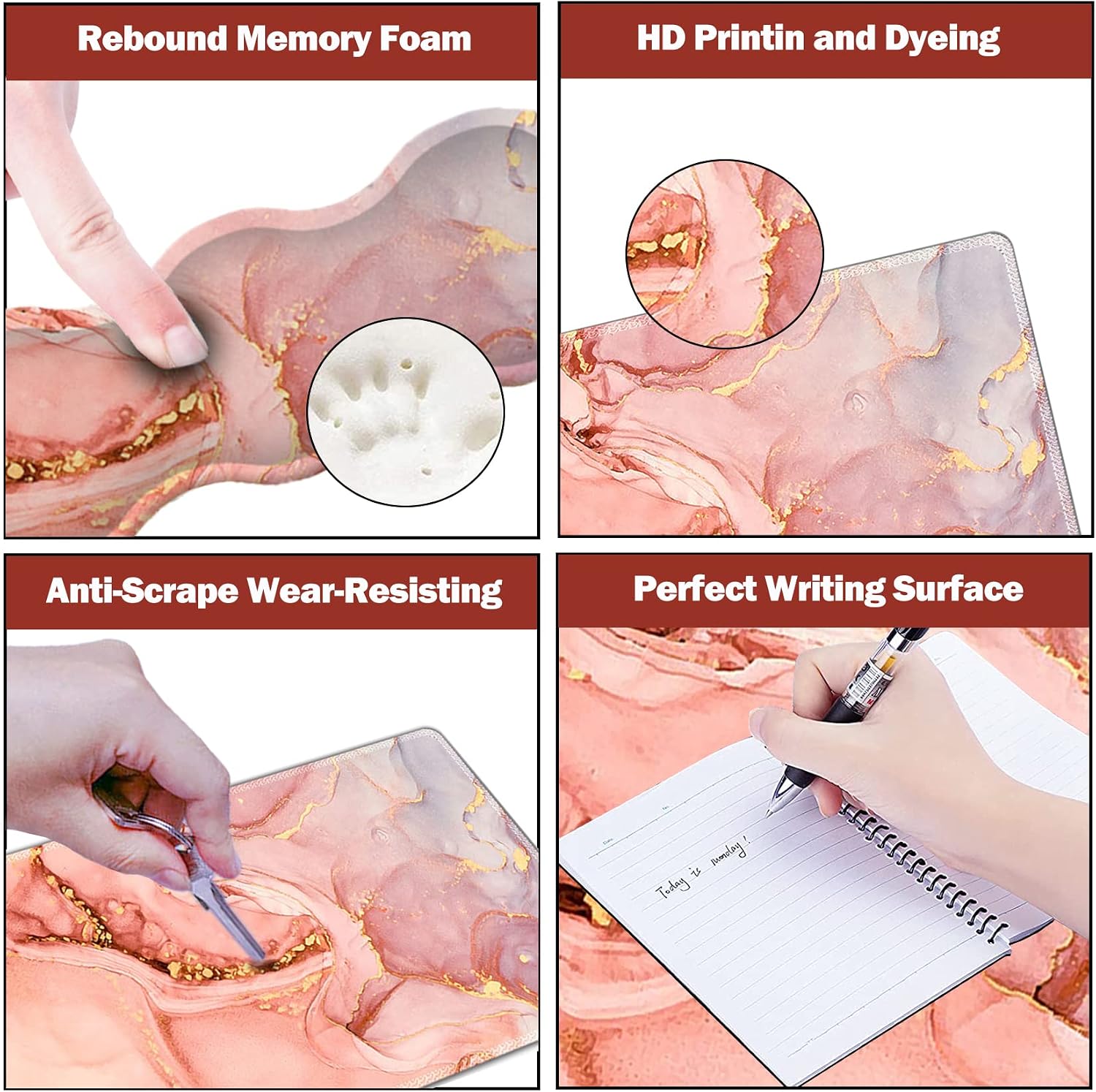 Upgraded Extended Gaming Mouse Pad, Keyboard Wrist Rest Pad, Wrist Support Mousepad Set, Artso Large Stable Rubber Base Stitched Edges, Multifunctional Desk Pad 35 x15.5 in, Abstract Pink Marble image 5