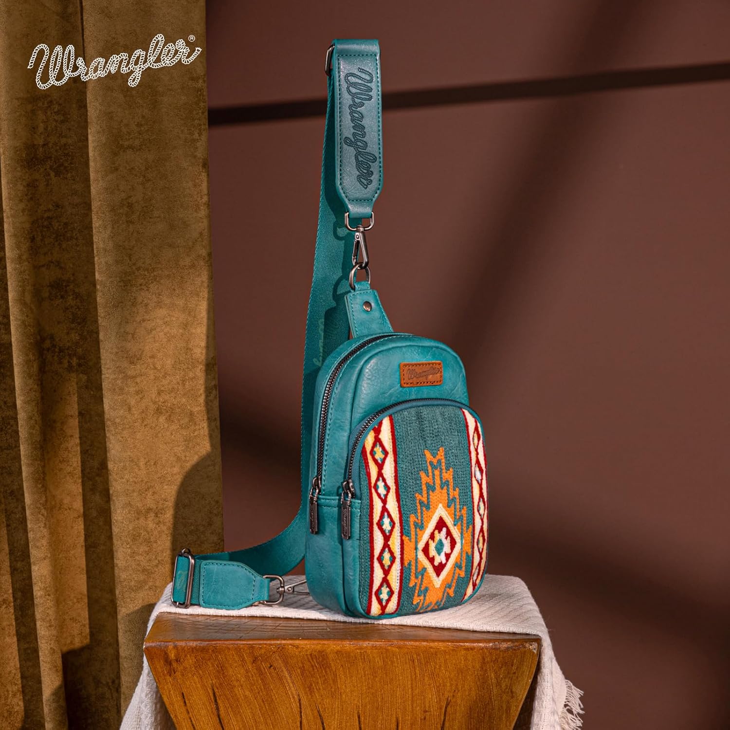 Wrangler Aztec Sling Bag for Women Western Knitted Crossbody Purse and Chest Bag With Adjustable Strap - Image 3