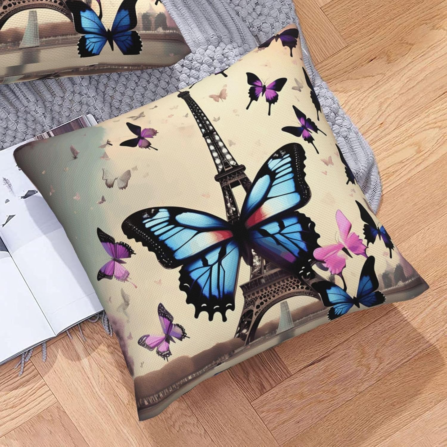 Romantic Paris Eiffel Imitation Linen Pillowcase -2 Sets, Fashionable Home Decoration, Used for Sofas, Gardens, beds