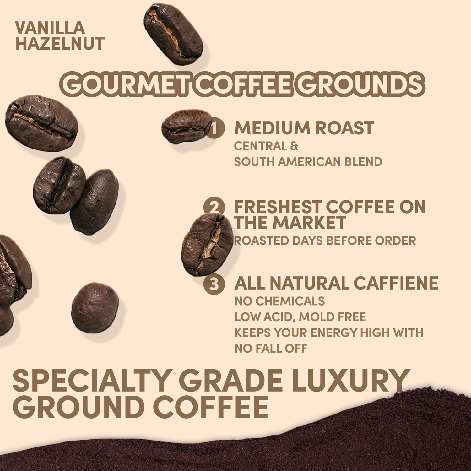 2 lb Vanilla Hazelnut Ground Coffee | Vanilla & Hazelnut Flavored Coffee Medium Roast | Bulk Sweet Nutty Flavored Ground | Specialty Grade | 32 oz