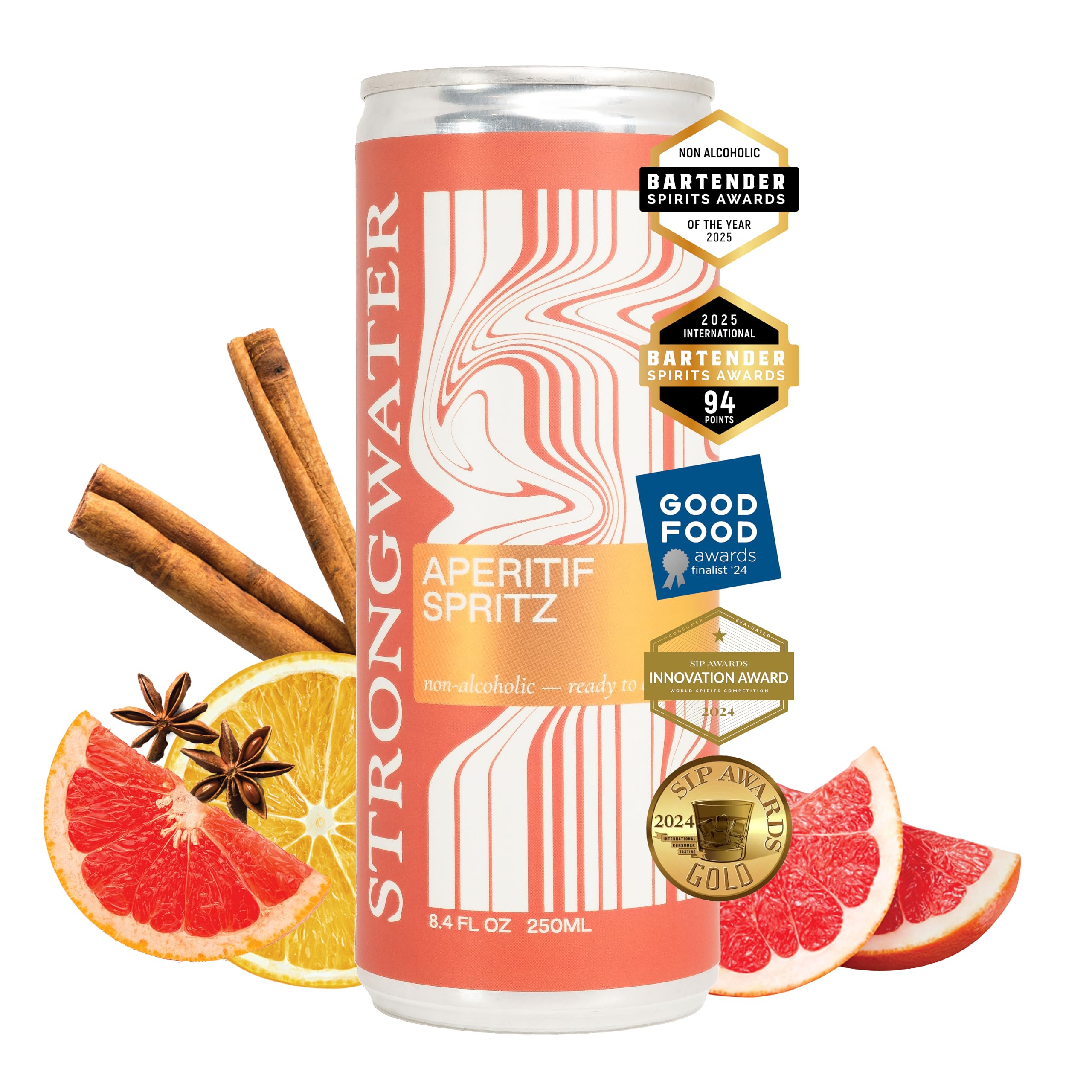 Strongwater Sparkling Spritz Aperitif - 12 Pack Cans (8.4 Fl Oz Each) - Premium Non Alcoholic Aperitif - Made with Filtered Rocky Mountain Water, Gentian, Grapefruit, Quinine, Real Cane Sugar