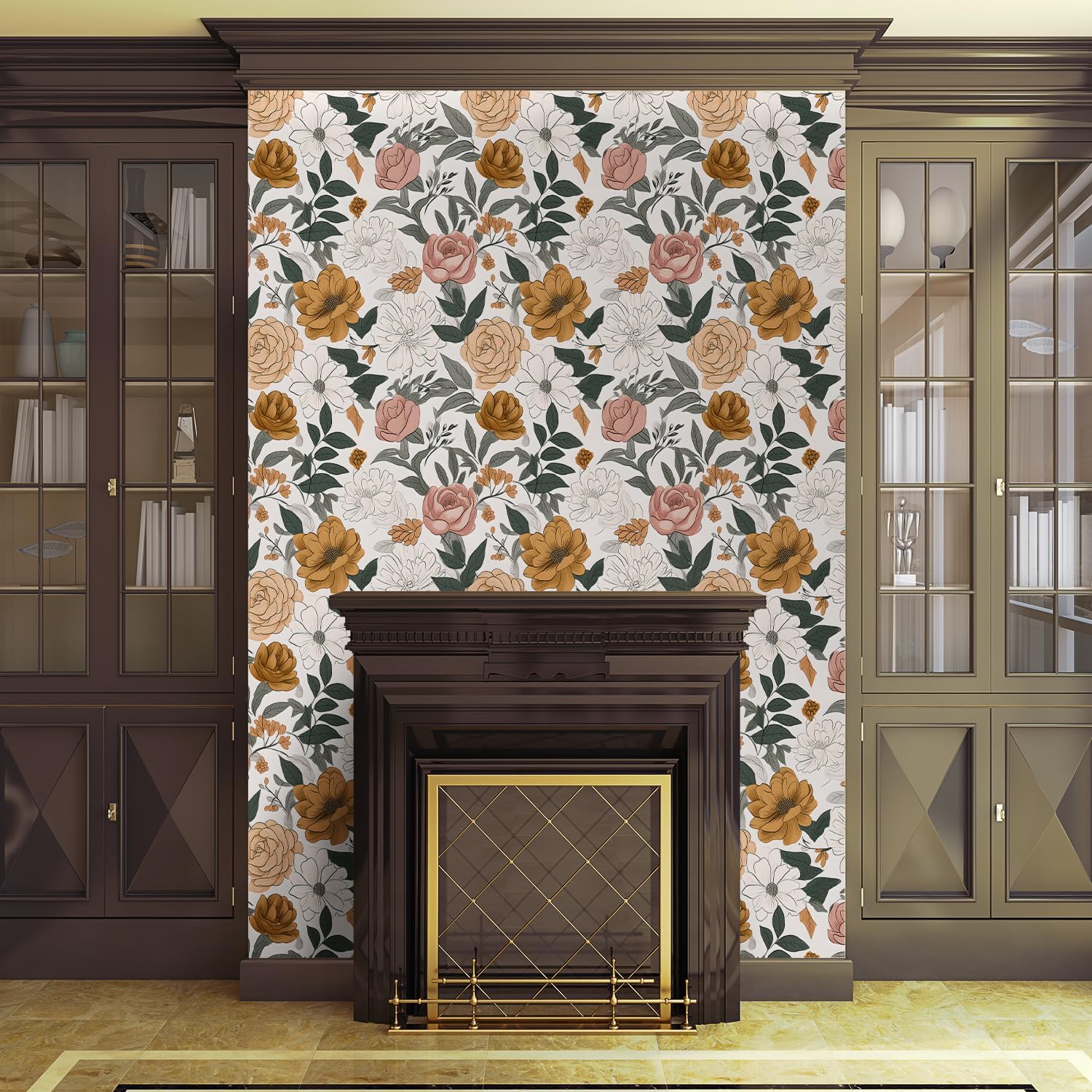 Vintage Wallpaper Peel&Stick,Fresh Floral Wall Paper,17.3“ × 118” Large Floral Contact Papers,Vinyl Waterproof Self-Adhesive Boho Botanical Wallpaper,Ideal for Bedroom, Shelf, Cabinet Decor
