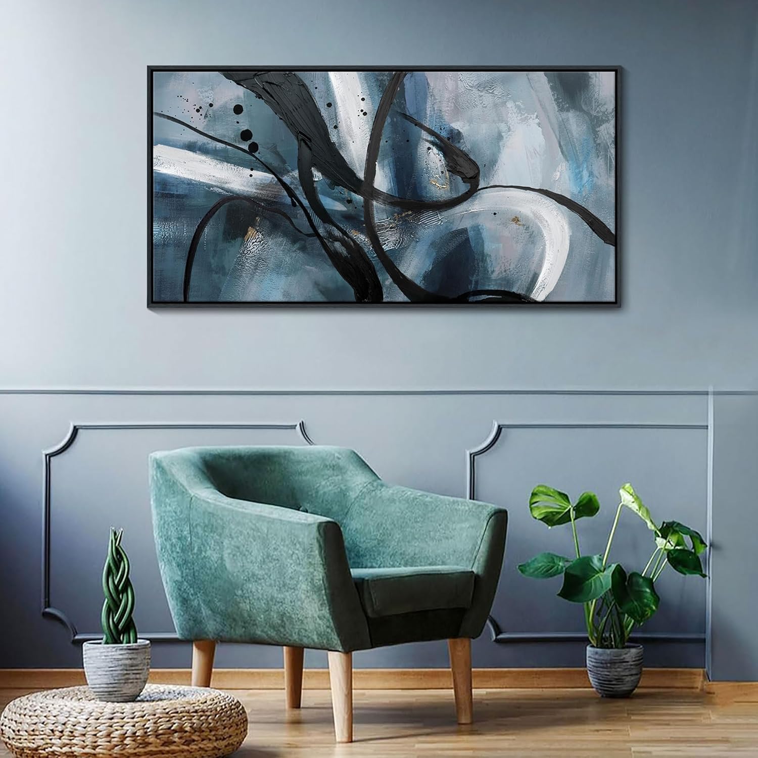 YDYSUNE Abstract Wall Art - Black and White Large Canvas Wall Decor Graffiti Modem Minimalist Art Decoration for Living Room Bedroom Office Painting Framed Pictures Artwork Size 24×48Inch