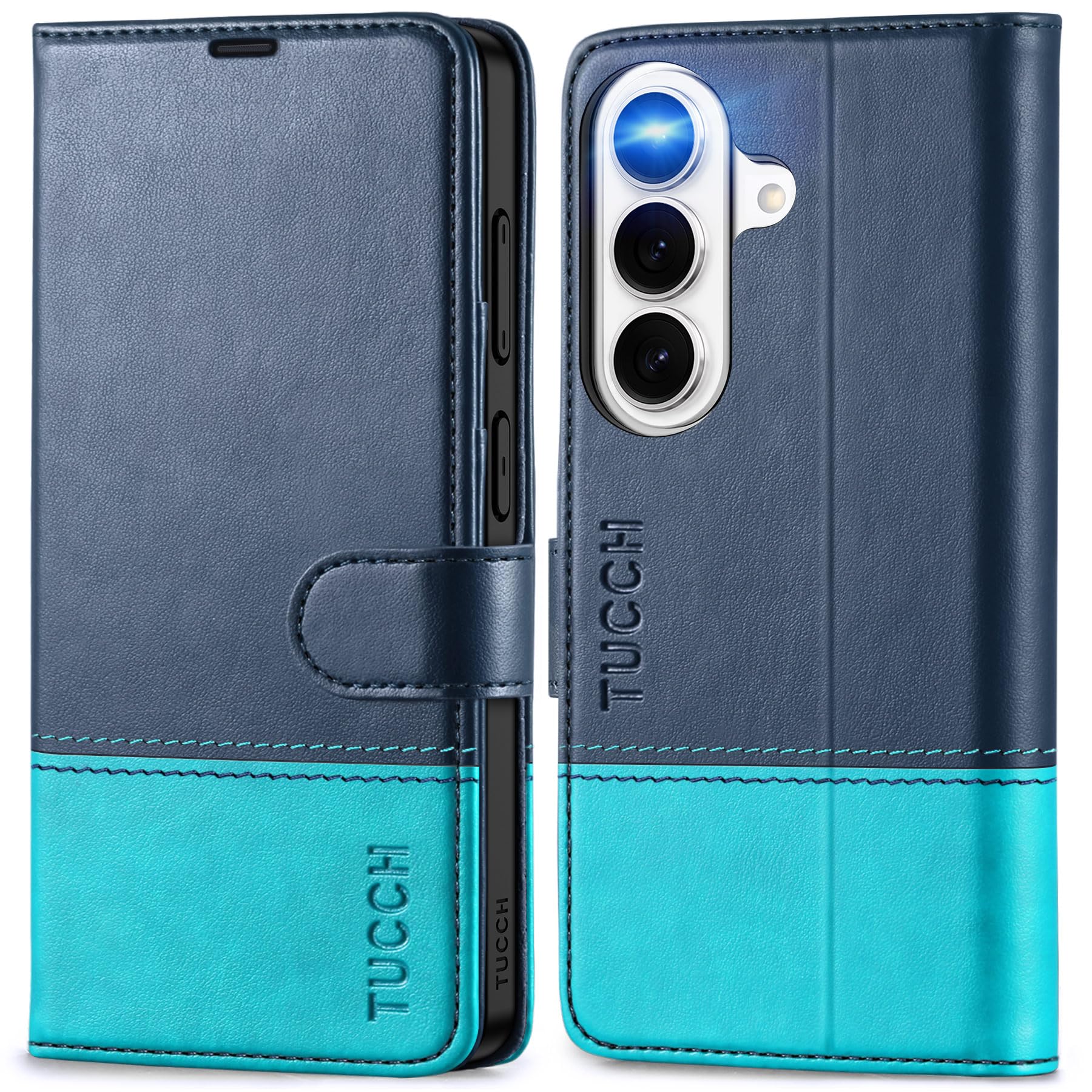 – TUCCH Wallet Case for Galaxy S26 (6.3") 2026, Magnetic PU Leather Foldable Flip Stand Cover with[RFID Blocking][Credit Card Holders][Shockproof TPU] Compatible with Galaxy S26 5G, Blue & Lake Blue