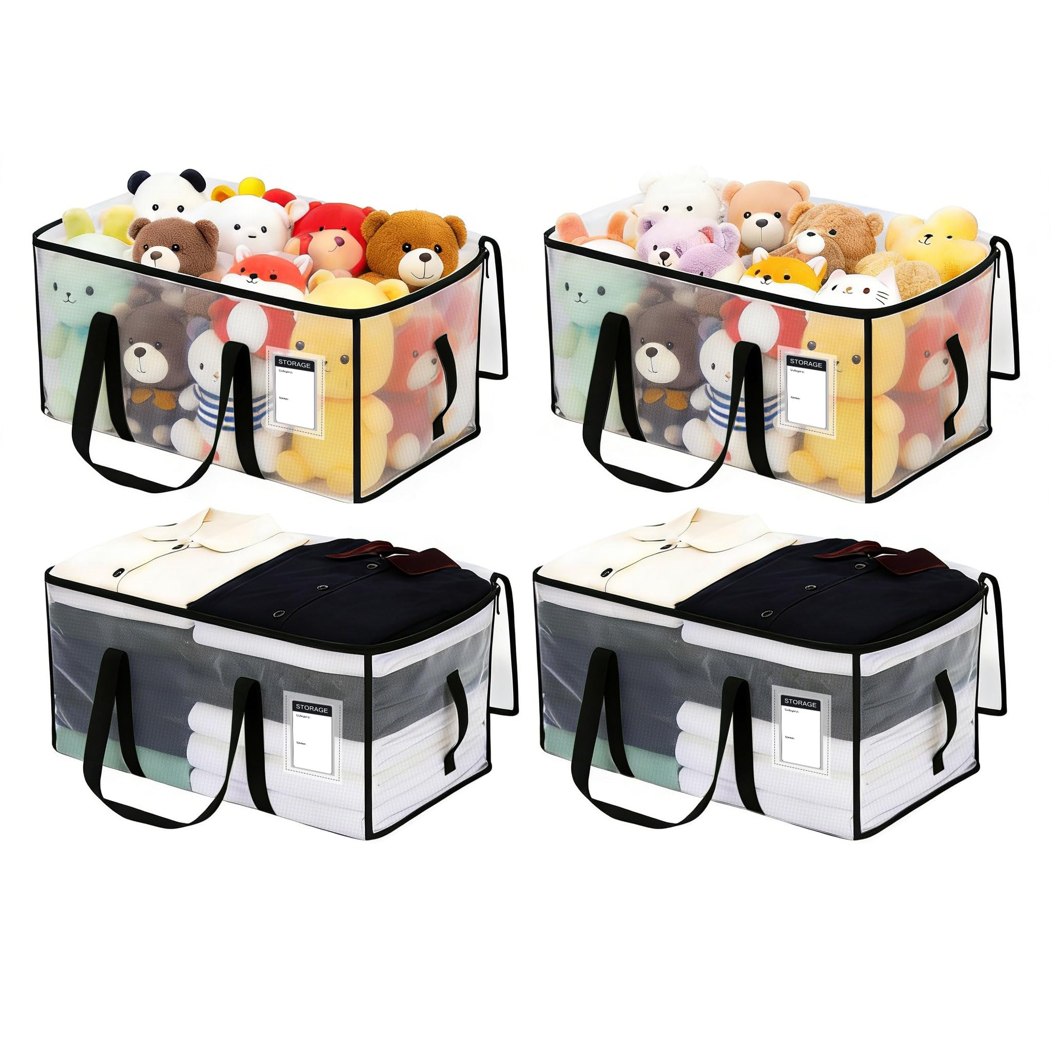 4 Pack Storage Bags & Moving Bags Clear, Large (94L) Heavy Duty Moving Boxes with Reinforced Bottom & Wrap-Around Handles, Reusable Larege Packing Bags for Attic,garage,College Dorm,Bedding & Clothes