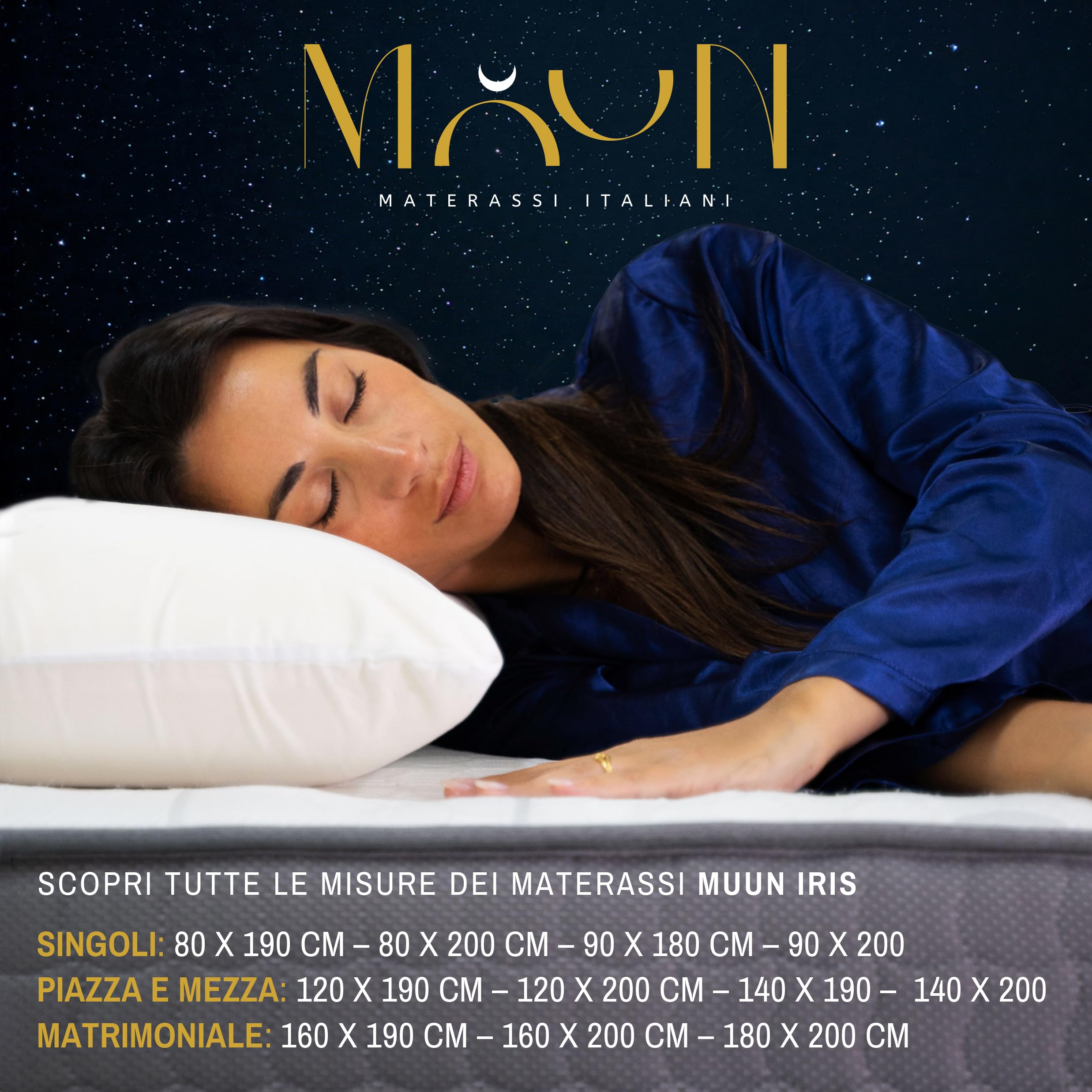 MUUN Materasso UNA PIAZZA E MEZZA in Memory Foam, 120 x 200 cm, Anallergico e Ipoallergenico, ALTEZZA 21 CM, Isola il Movimento, Bassa Manutenzione, Flessibile e Morbido, GARANTITO 20 ANNI, Mod. IRIS
